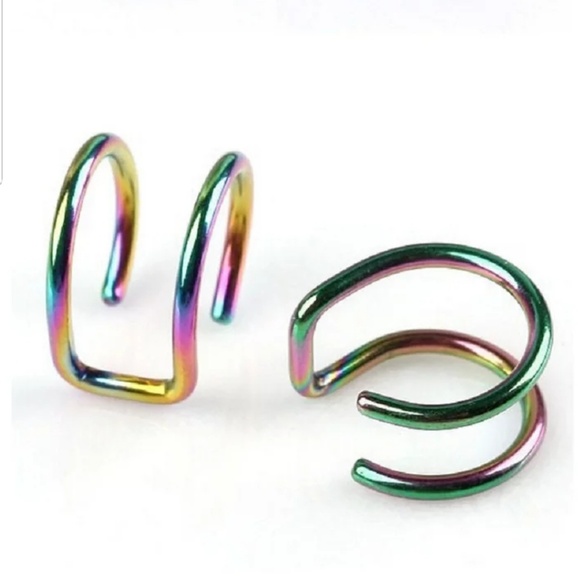 double multi Color ear cuff Jewelry - Pair of Double Ear Cuff Clip Earnings Multi Color